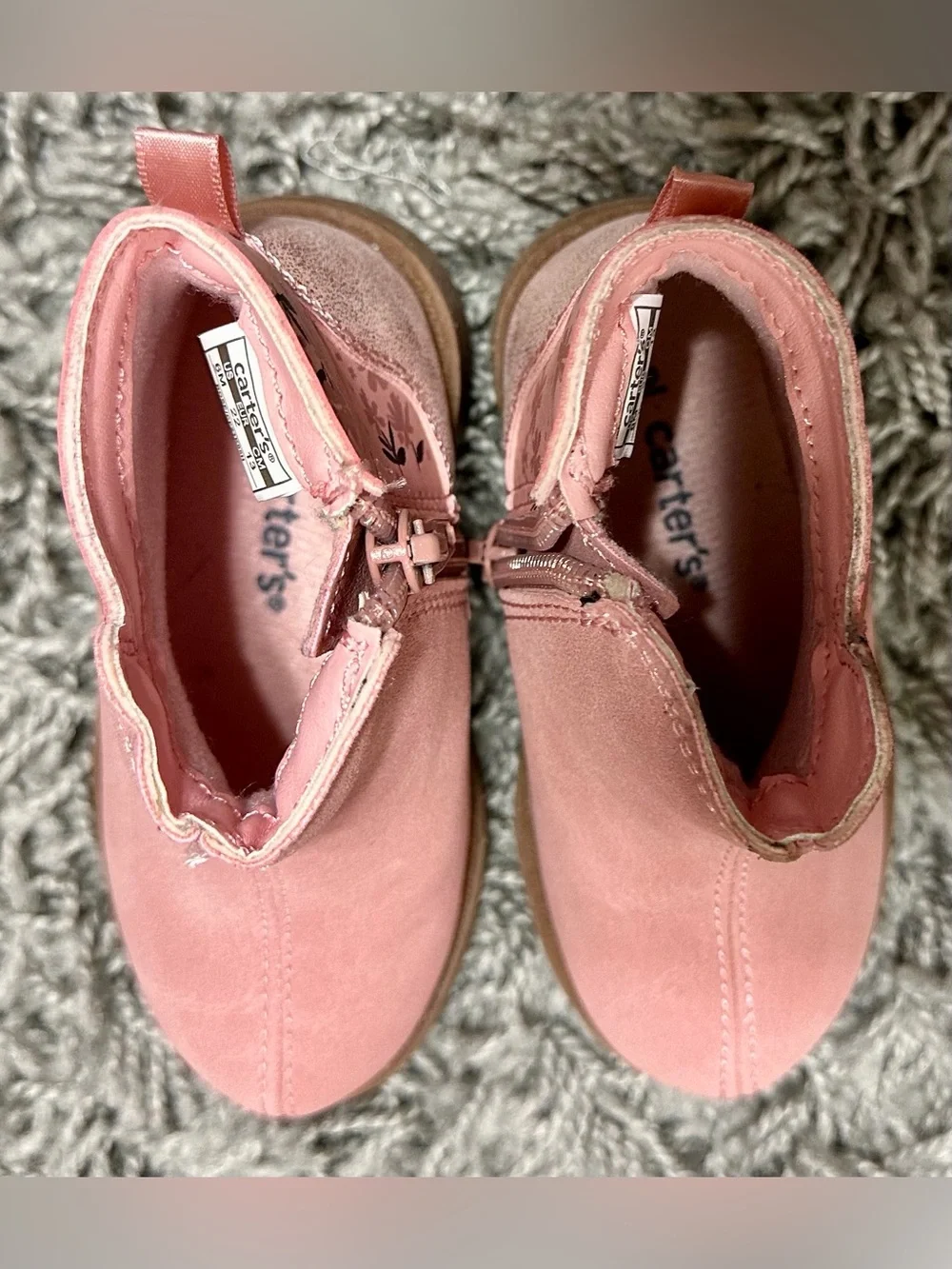 Carter's Pink Floral Suede-Look Ankle Boots Size 6M